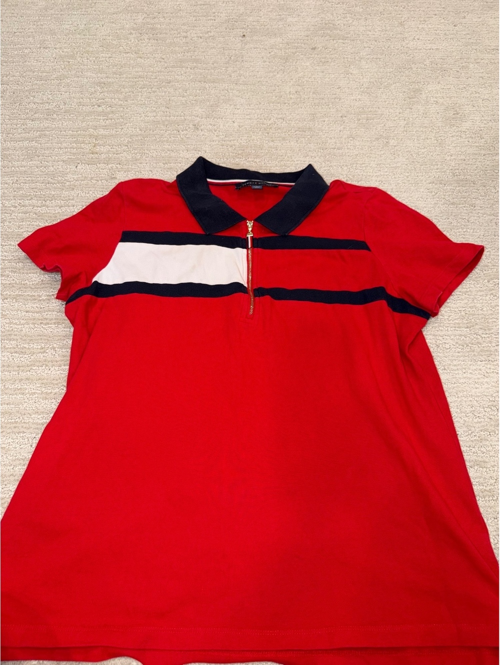 Tommy Hilfiger Women's Red Short Sleeve Zip Polo Shirt